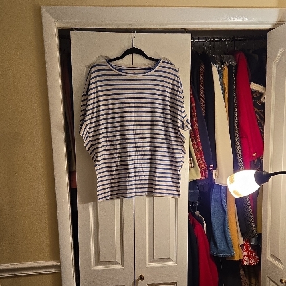 Joe Fresh Blue and White Boxy 3/4 Sleeve T-Shirt